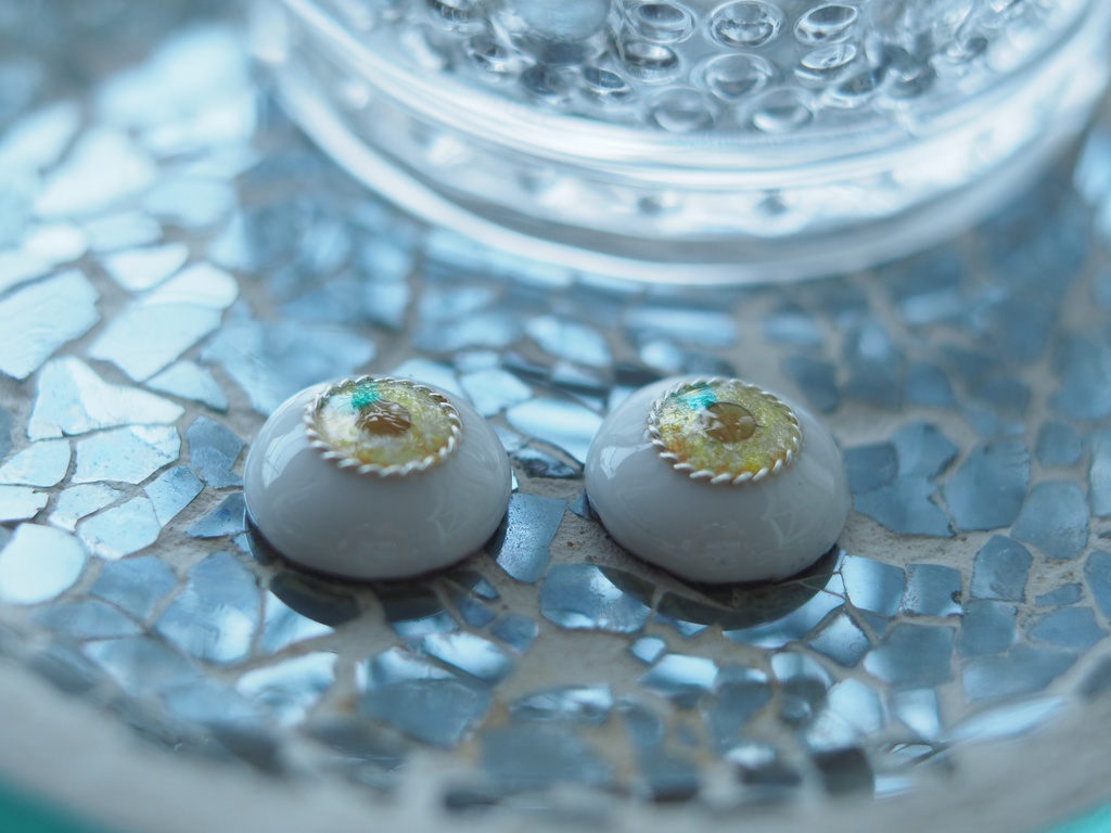 15.5mm/9mm 蜂蜜レモネード色 ジェムタイプ 七宝グラスアイ 七宝焼きドールアイ