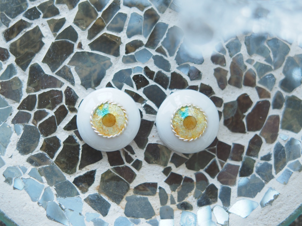 15.5mm/9mm 蜂蜜レモネード色 ジェムタイプ 七宝グラスアイ 七宝焼きドールアイ