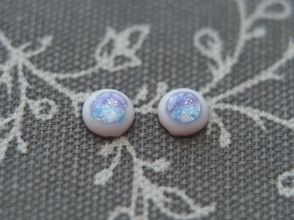【2種】8mm/6mm ゆめかわパープル &アニメ風イエロー水彩タイプ 七宝グラスアイ 七宝焼きドールアイ