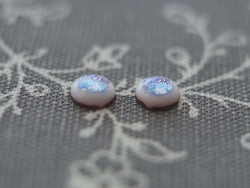 【2種】8mm/6mm ゆめかわパープル &アニメ風イエロー水彩タイプ 七宝グラスアイ 七宝焼きドールアイ