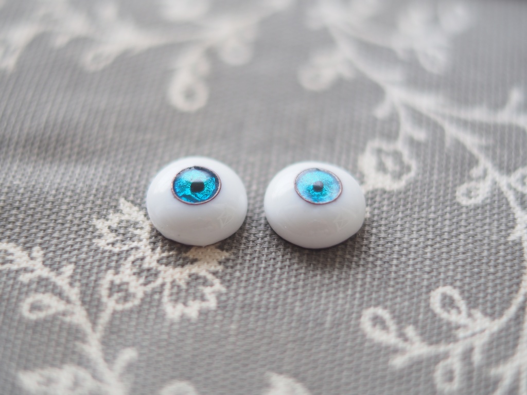 【B品】14mm/7mm ブルーグリーン系ジェムタイプ(銅線)七宝グラスアイ