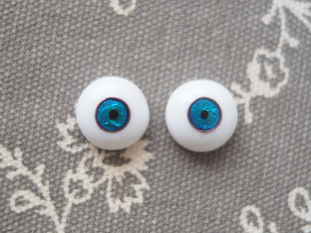 【B品】14mm/7mm ブルーグリーン系ジェムタイプ(銅線)七宝グラスアイ