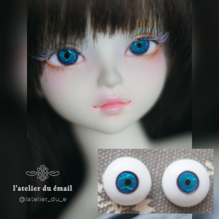 【B品】14mm/7mm ブルーグリーン系ジェムタイプ（銅線）七宝グラスアイ