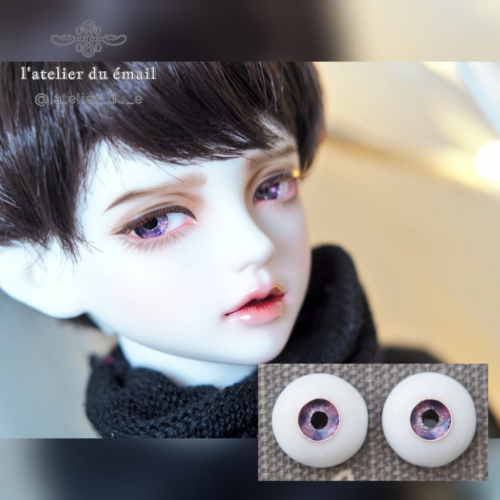 12mm/5.5mm 紫系ジェムタイプ 七宝グラスアイ