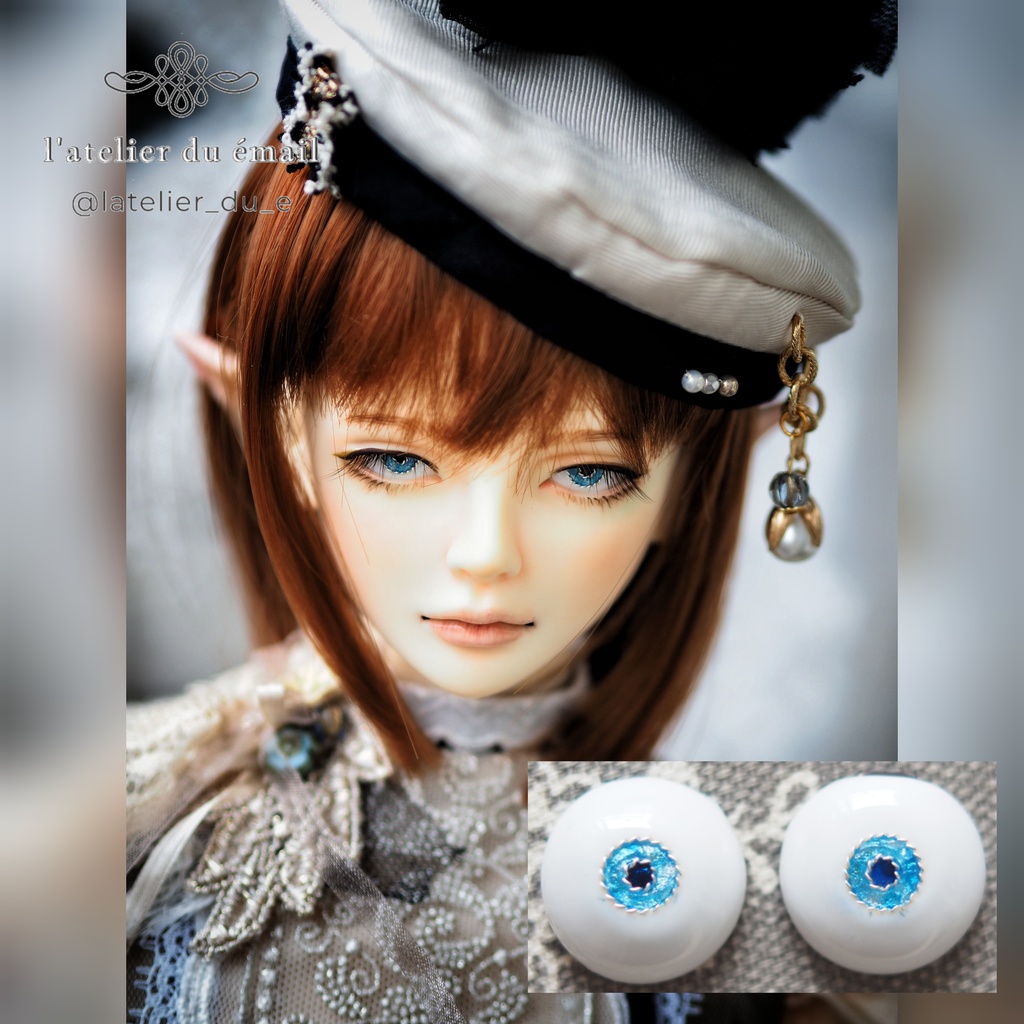 【B品】16mm/6mm 水色系小虹彩ジェムタイプ 七宝グラスアイ