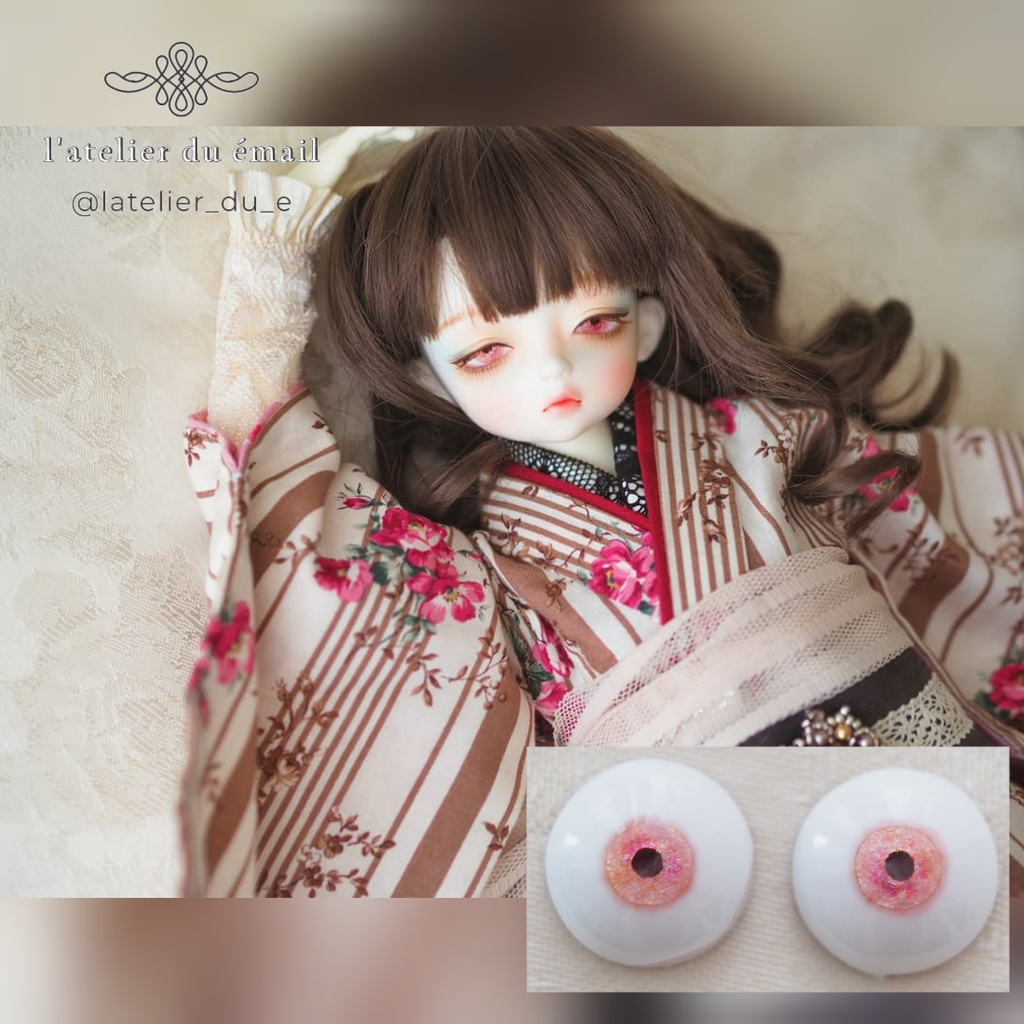 【B品】15.5mm/7mm 桃色水彩タイプ 七宝グラスアイ