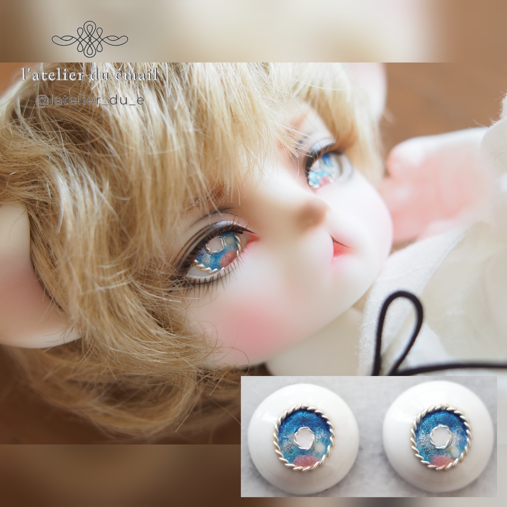 15mm/9.5-8.5mm ブルー×ピンク ジェムタイプ 七宝グラスアイ