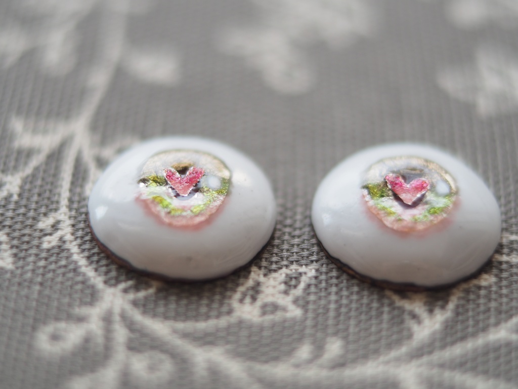 20mm/12-10.5mm kumako用 桃色ハート水彩タイプ 七宝グラスアイ