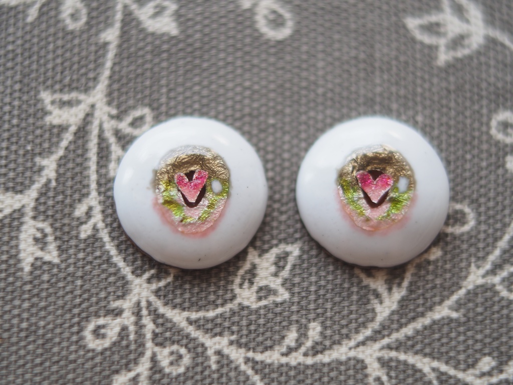 20mm/12-10.5mm kumako用 桃色ハート水彩タイプ 七宝グラスアイ