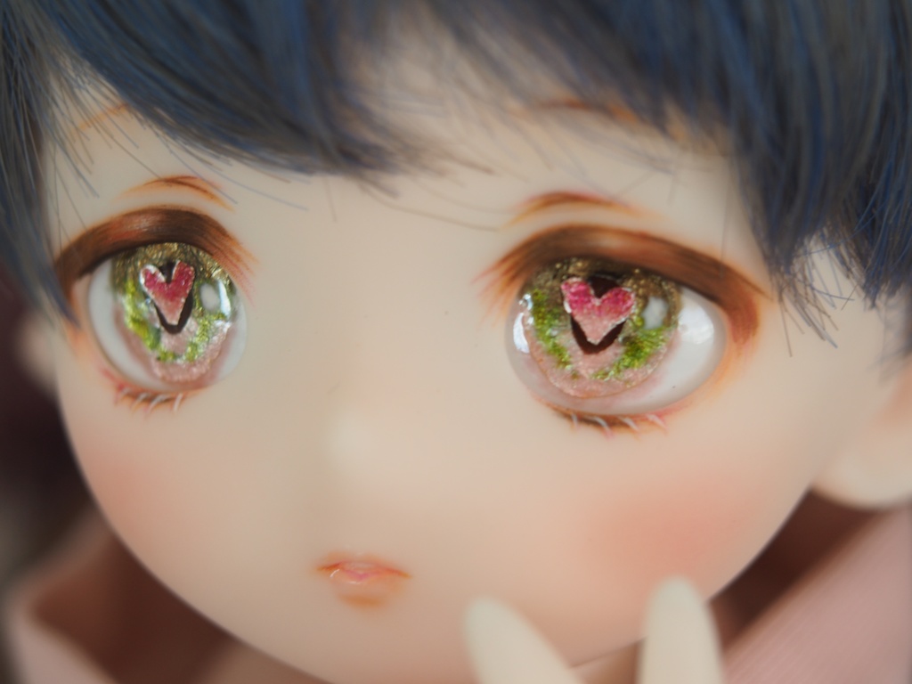 20mm/12-10.5mm kumako用 桃色ハート水彩タイプ 七宝グラスアイ