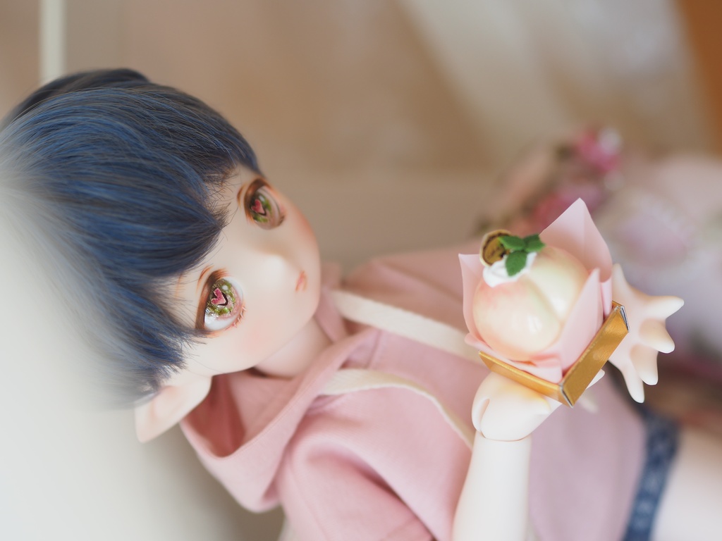 20mm/12-10.5mm kumako用 桃色ハート水彩タイプ 七宝グラスアイ