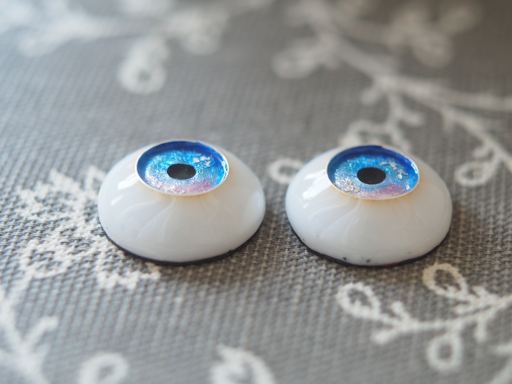 18mm/10.5mm ブルー×ピンク+銀箔 ジェムタイプ 七宝グラスアイ