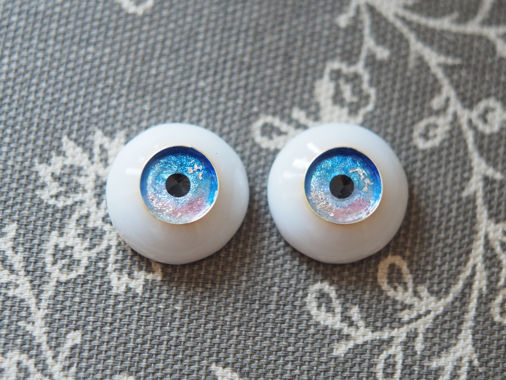 18mm/10.5mm ブルー×ピンク+銀箔 ジェムタイプ 七宝グラスアイ