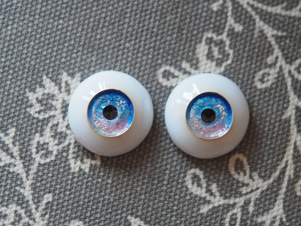 18mm/10.5mm ブルー×ピンク+銀箔 ジェムタイプ 七宝グラスアイ