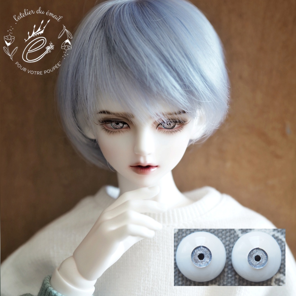 13.5mm/6mm 小虹彩シルバー系 ジェムタイプ 七宝グラスアイ