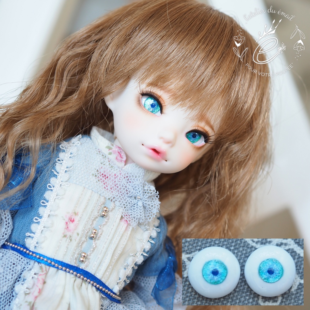 14mm/6.5mm ブルーグリーン系 水彩タイプ 七宝グラスアイ