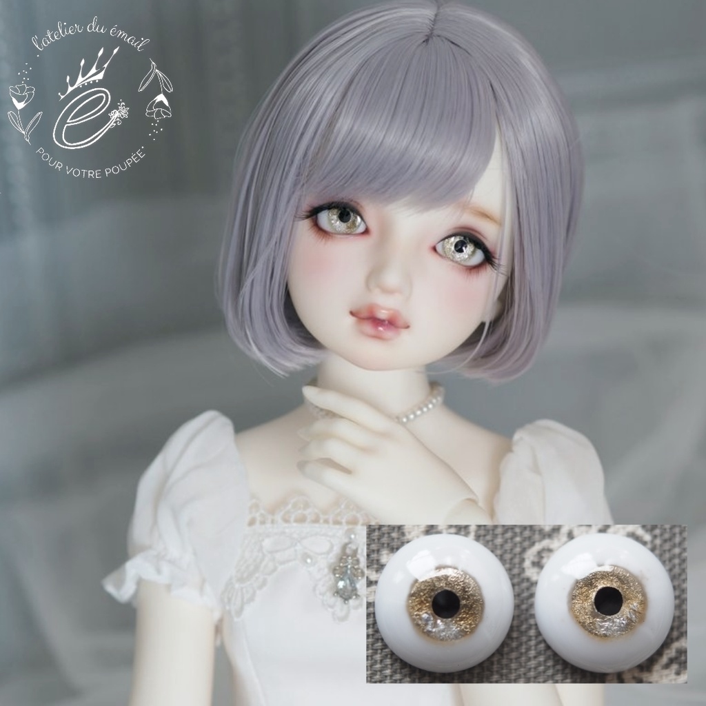 16mm/9mm ブラウンベージュグラデーション+銀箔 水彩タイプ 七宝グラスアイ