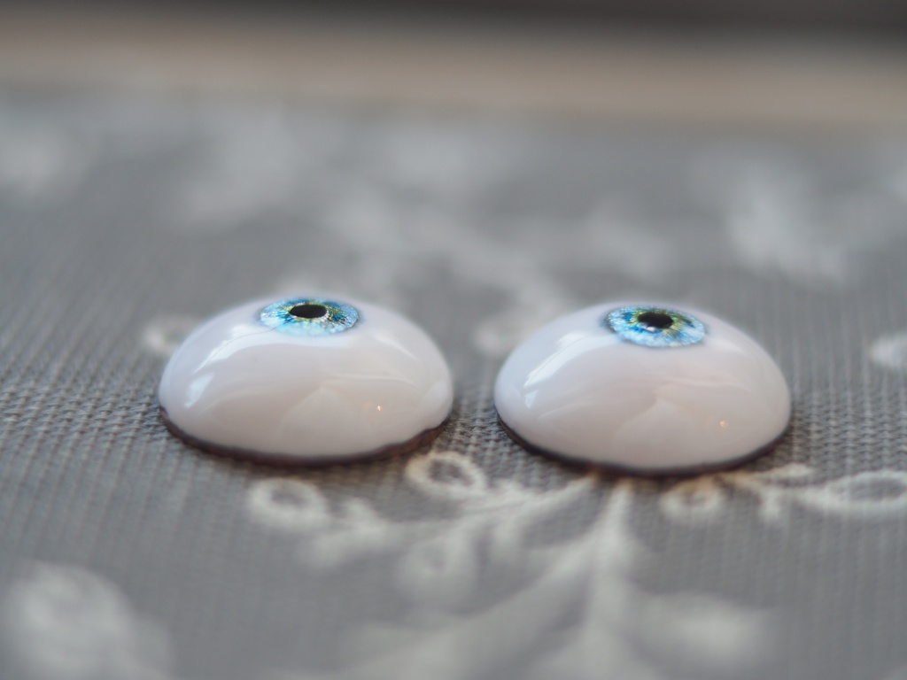 18mm/6.5mm 小虹彩イエロー×ブルー 虹彩線ありジェムタイプ 七宝グラスアイ