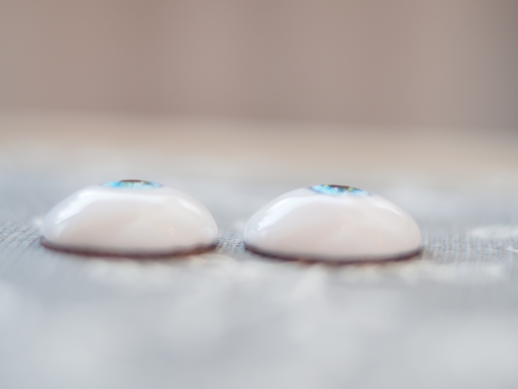 18mm/6.5mm 小虹彩イエロー×ブルー 虹彩線ありジェムタイプ 七宝グラスアイ