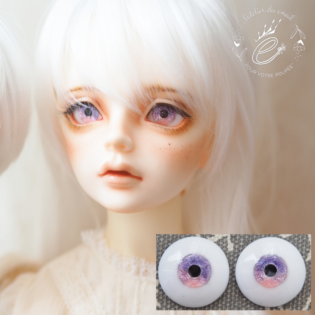 18mm/9mm パープル×ピンク 水彩タイプ 七宝グラスアイ