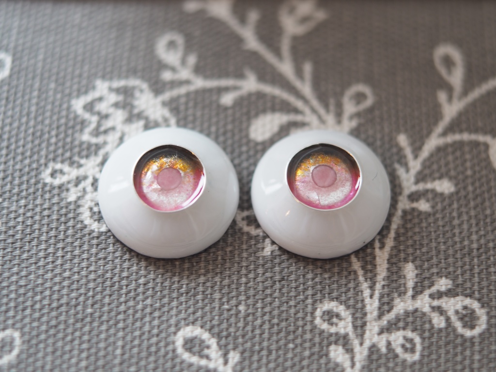 18mm/10mm ブラウン×ピンク ジェムタイプ 七宝グラスアイ