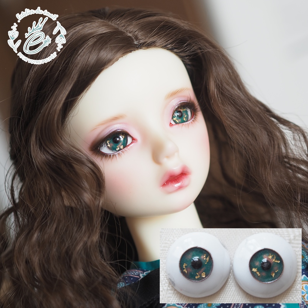 【B品】18mm/10mm グリーン系+金箔 カッパータイプ 七宝グラスアイ