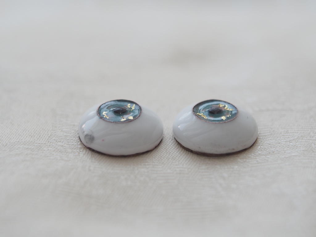 【B品】18mm/10mm グリーン系+金箔 カッパータイプ 七宝グラスアイ