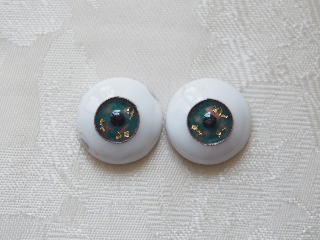 【B品】18mm/10mm グリーン系+金箔 カッパータイプ 七宝グラスアイ