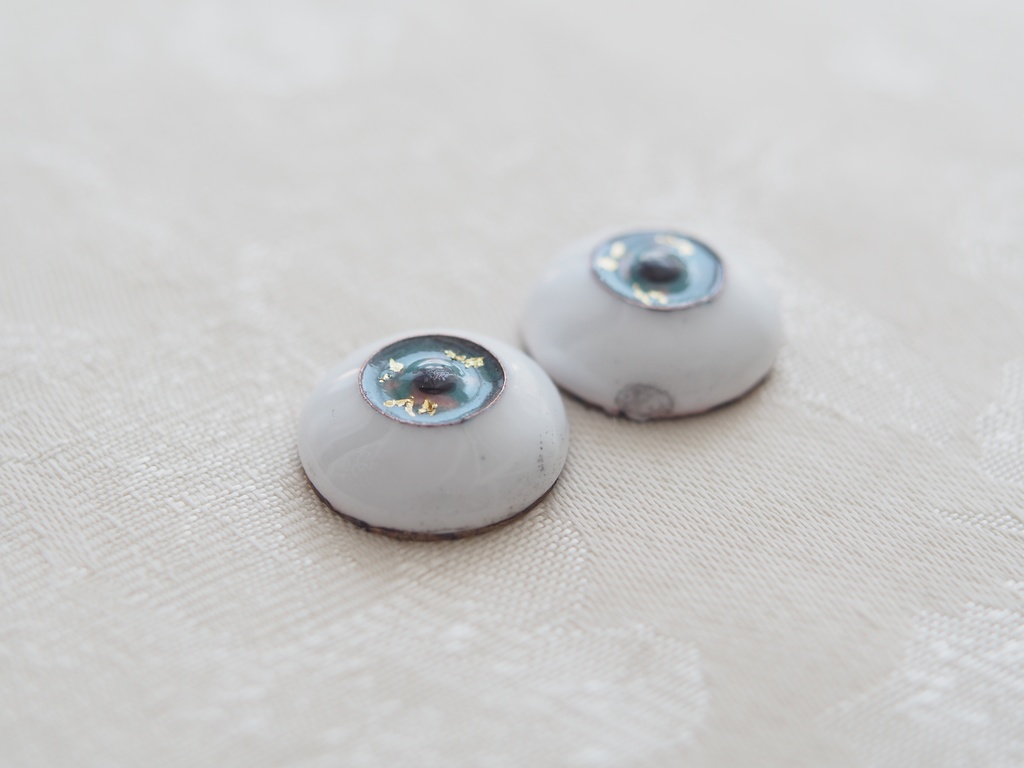 【B品】18mm/10mm グリーン系+金箔 カッパータイプ 七宝グラスアイ