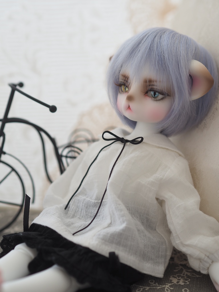 【B品】15.5mm/8-7mm 猫目イエロー×ブルーオッドアイ ジェムタイプ 七宝グラスアイ