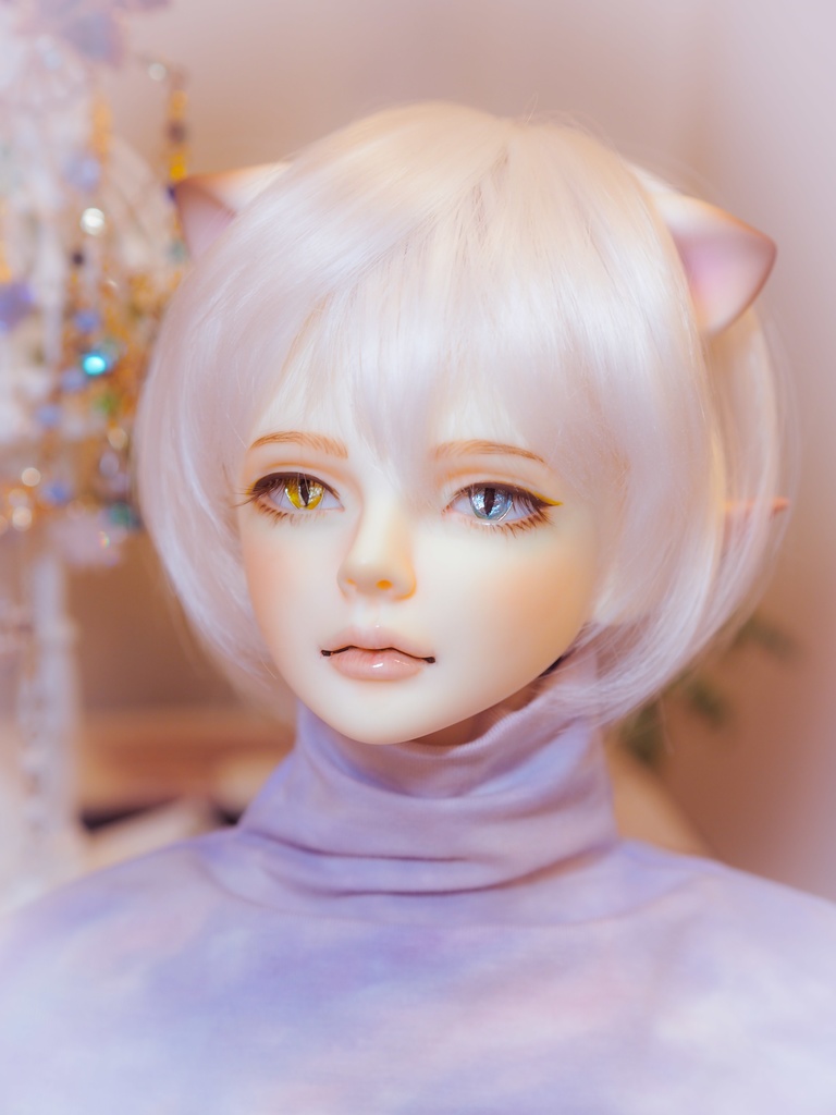 【B品】15.5mm/8-7mm 猫目イエロー×ブルーオッドアイ ジェムタイプ 七宝グラスアイ