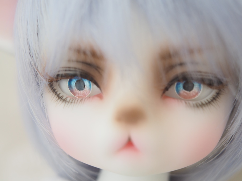 13.5mm/6mm 小虹彩ブルー&ピンク ジェムタイプ 七宝グラスアイ