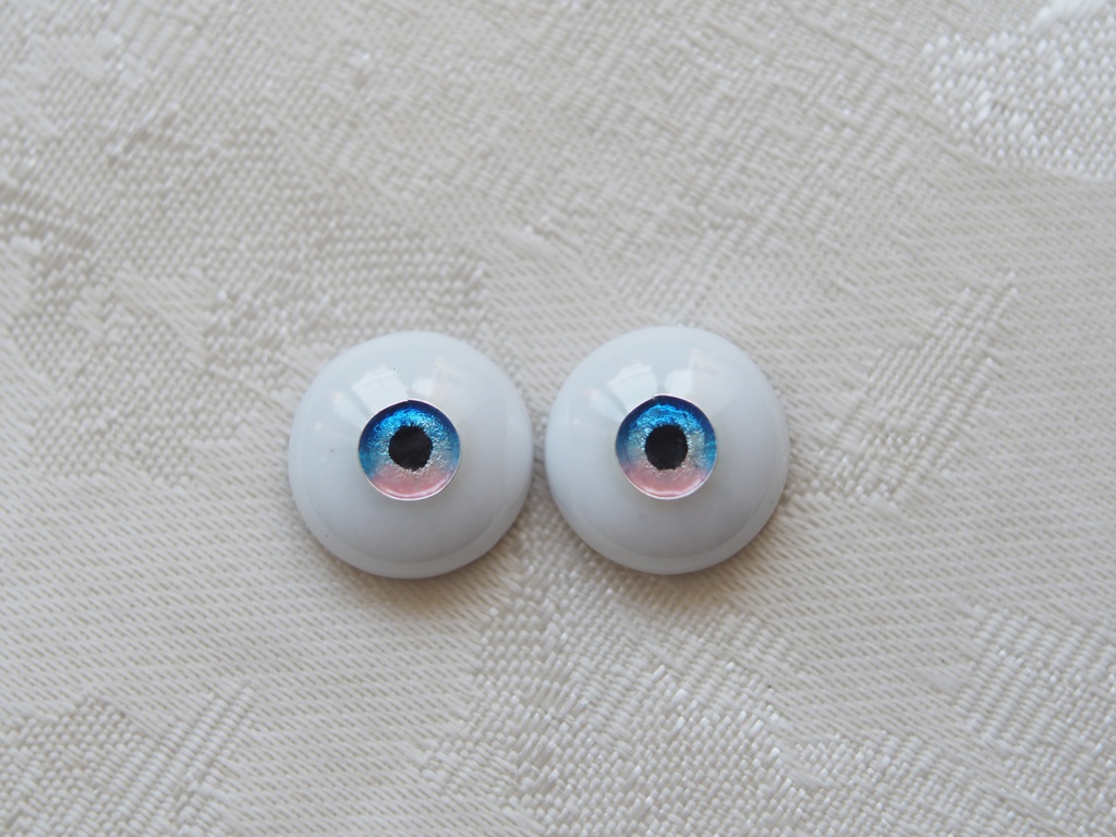 13.5mm/6mm 小虹彩ブルー&ピンク ジェムタイプ 七宝グラスアイ