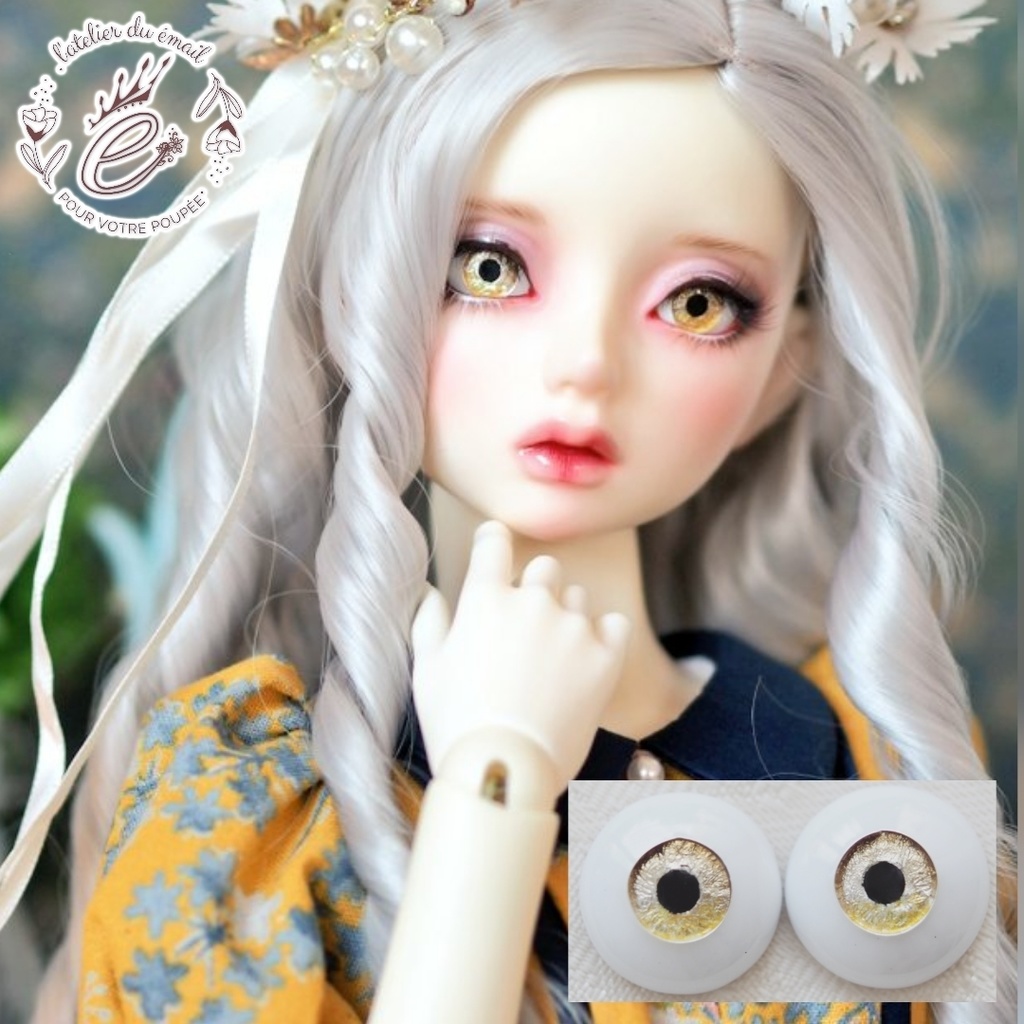 16mm/8mm ブラウン×イエロー系 ジェムタイプ 七宝グラスアイ