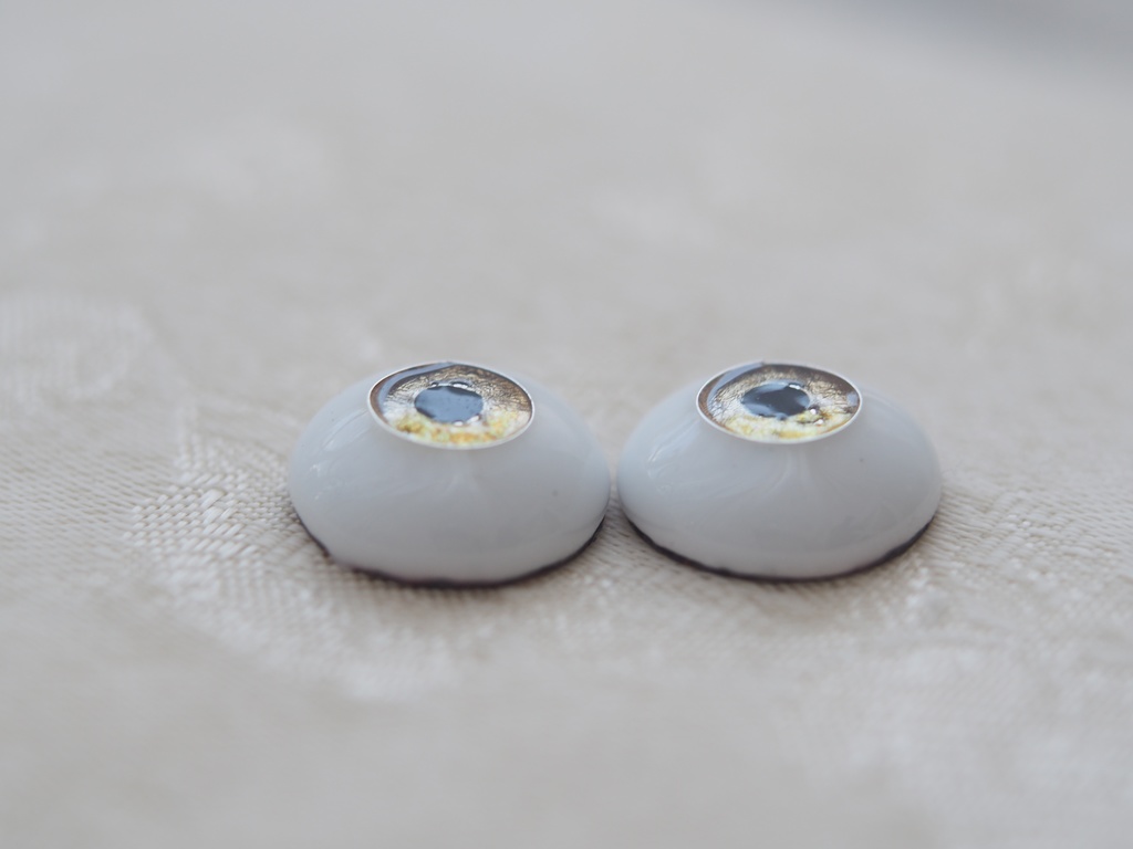 16mm/8mm ブラウン×イエロー系 ジェムタイプ 七宝グラスアイ