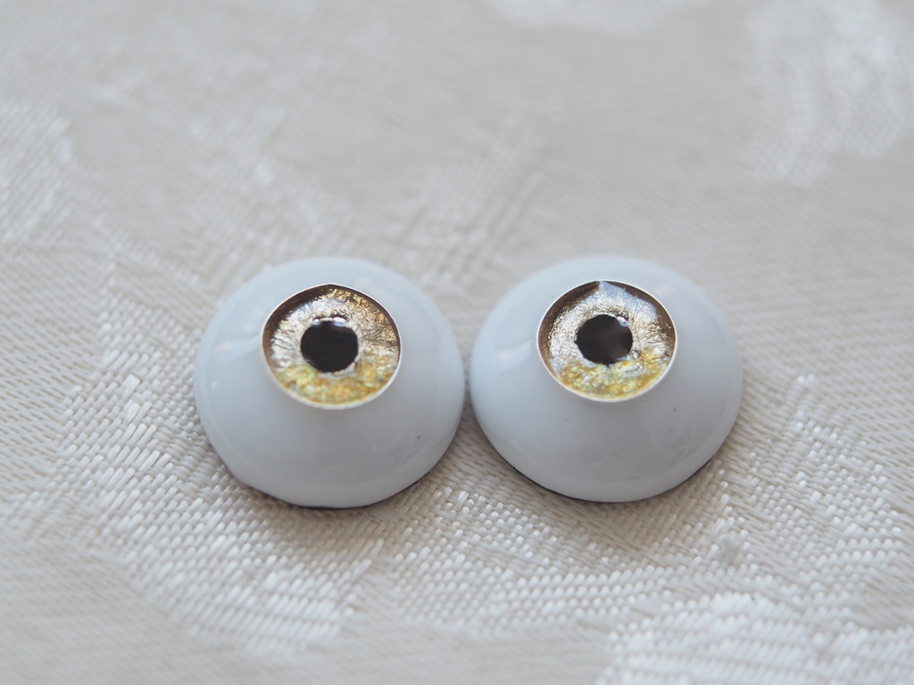 16mm/8mm ブラウン×イエロー系 ジェムタイプ 七宝グラスアイ