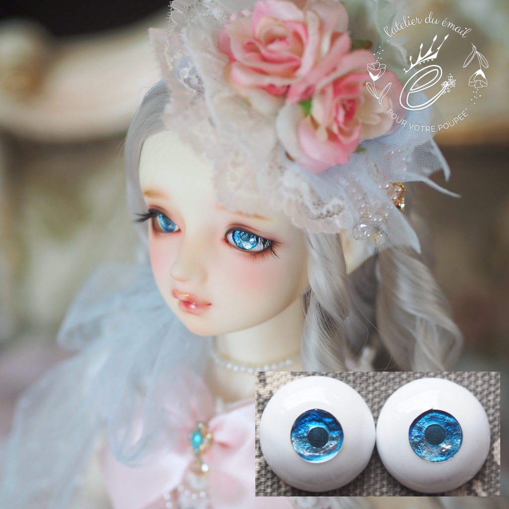 18mm/8mm ブルー系グラデーション ジェムタイプ 七宝グラスアイ