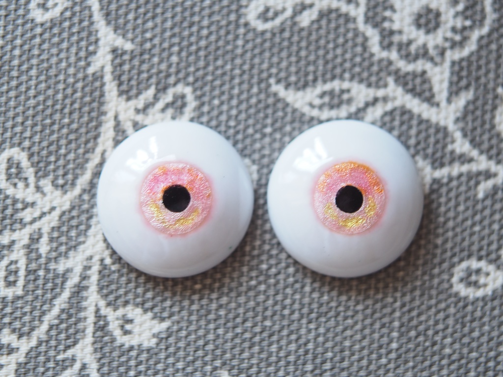 18mm/9mm ピンク×イエロー系 水彩タイプ 七宝グラスアイ