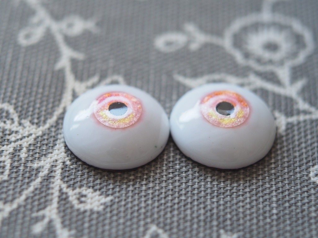 18mm/9mm ピンク×イエロー系 水彩タイプ 七宝グラスアイ