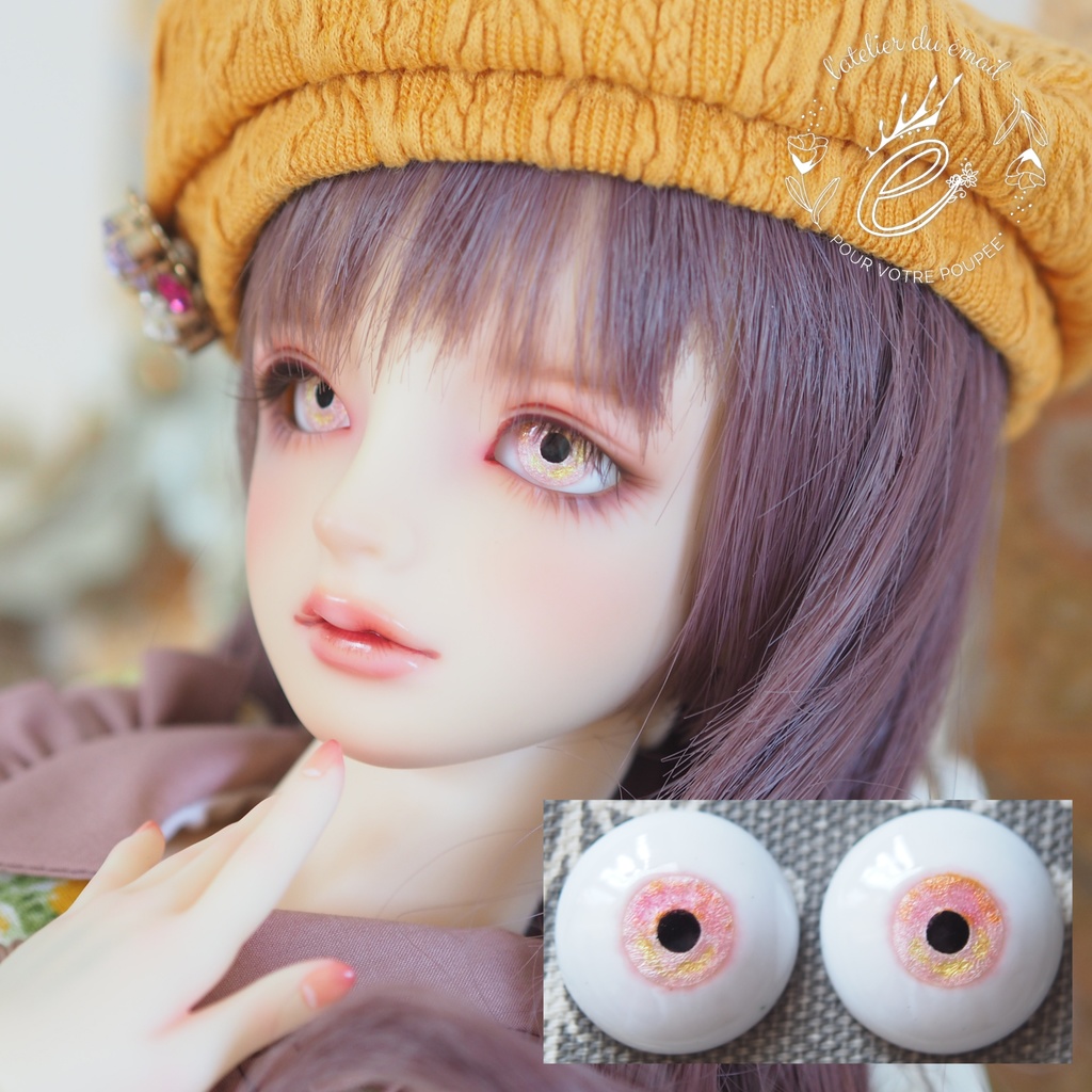 18mm/9mm ピンク×イエロー系 水彩タイプ 七宝グラスアイ