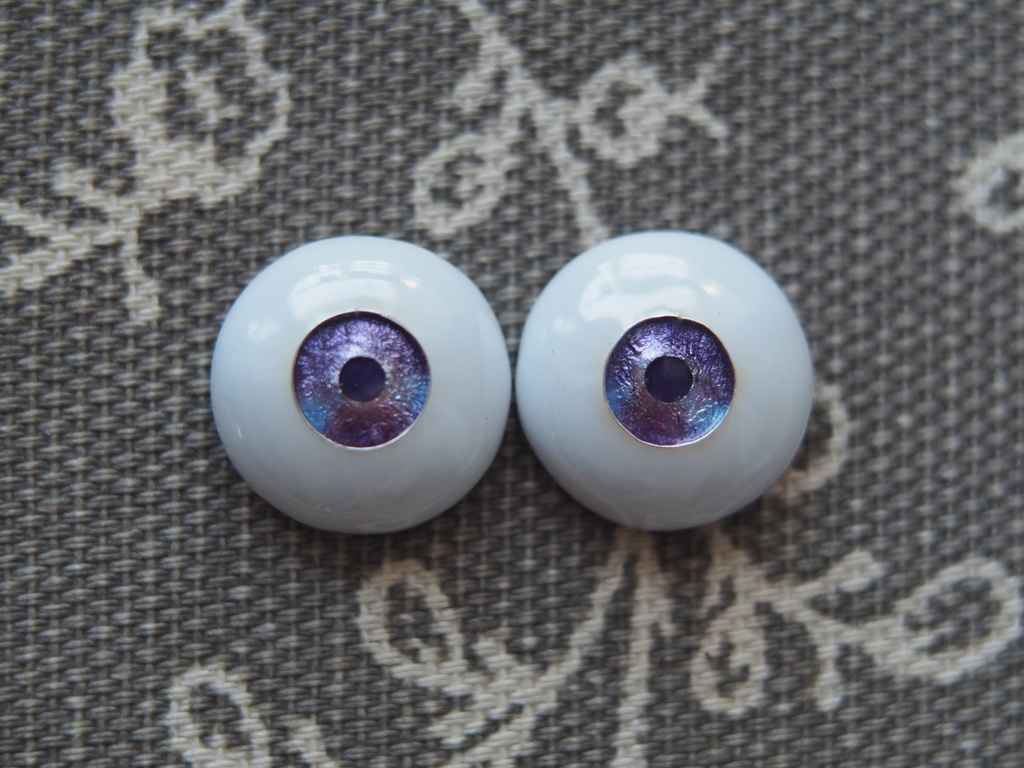 14mm/6mm 濃紫×水色 ジェムタイプ 七宝グラスアイ