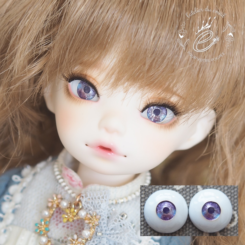 14mm/6mm 濃紫×水色 ジェムタイプ 七宝グラスアイ