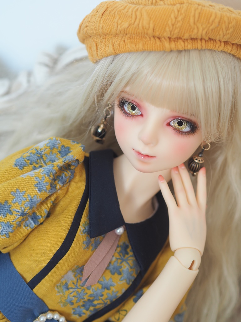 16mm/9mm ベージュ×ゴールド+金箔 より線ジェムタイプ 七宝グラスアイ