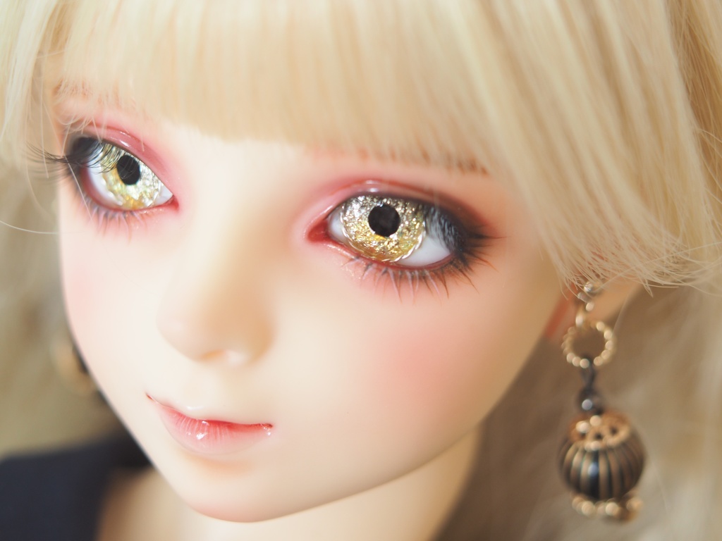 16mm/9mm ベージュ×ゴールド+金箔 より線ジェムタイプ 七宝グラスアイ