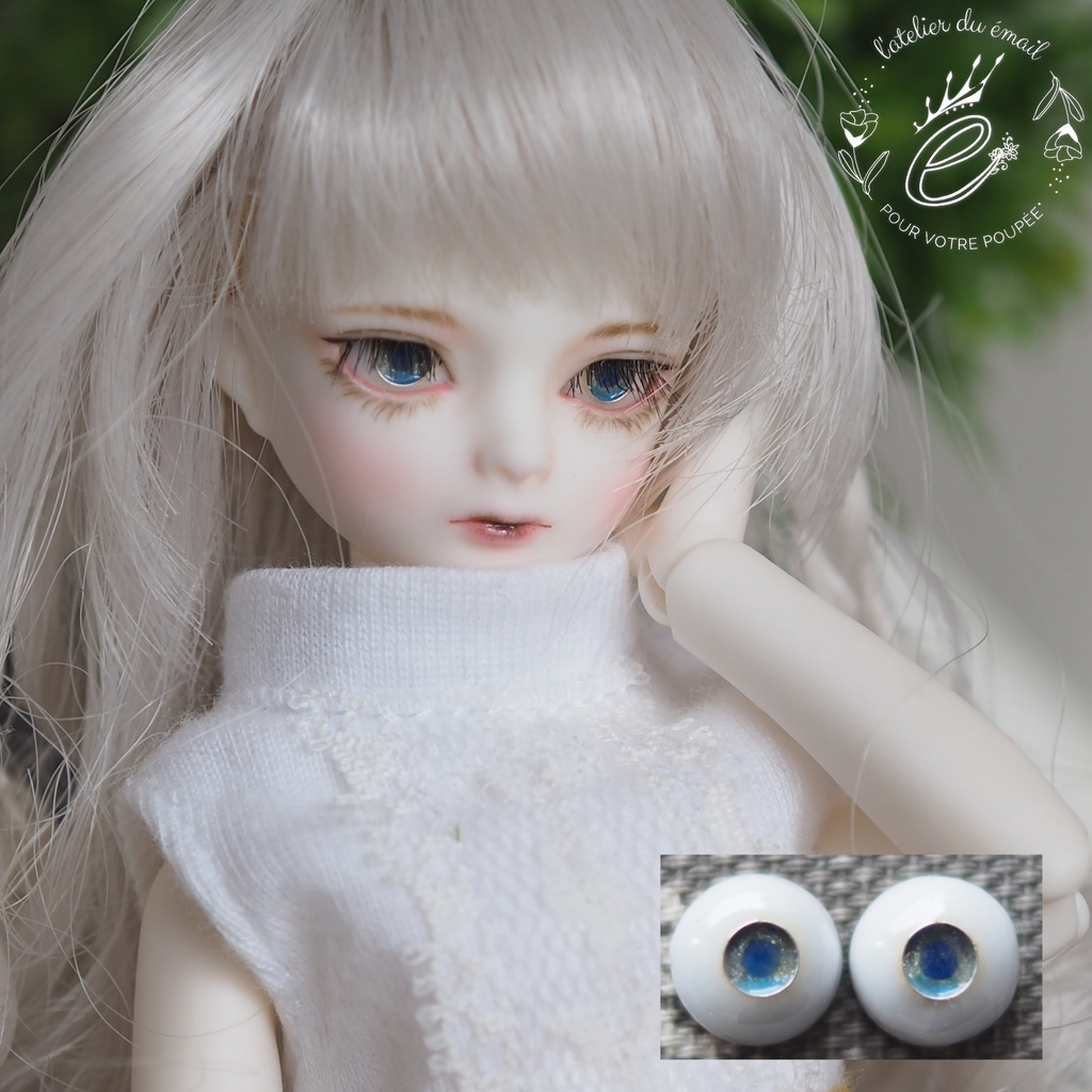 8mm/3.5mm グレー×ライトブルー ジェムタイプ 七宝グラスアイ