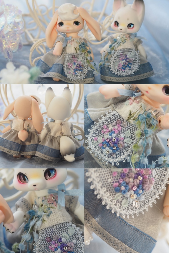 紫陽花刺繍ワンピースセット cocoriangサイズ&8mm七宝グラスアイ ピコP/オビツ11サイズ