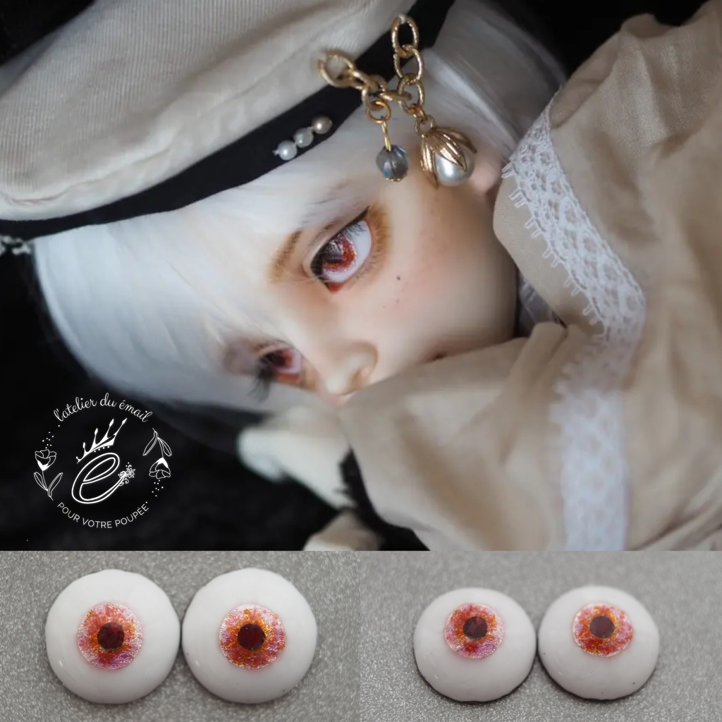 【B品】16.5mm/8mm 赤系水彩タイプ 七宝グラスアイ