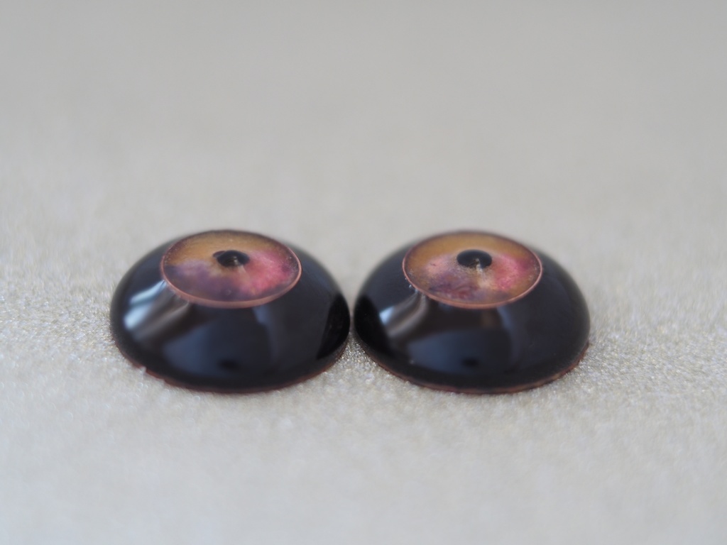 【B品】18mm/10.5mm イエロー×ピンク×パープル(黒白目)カッパータイプ 七宝グラスアイ