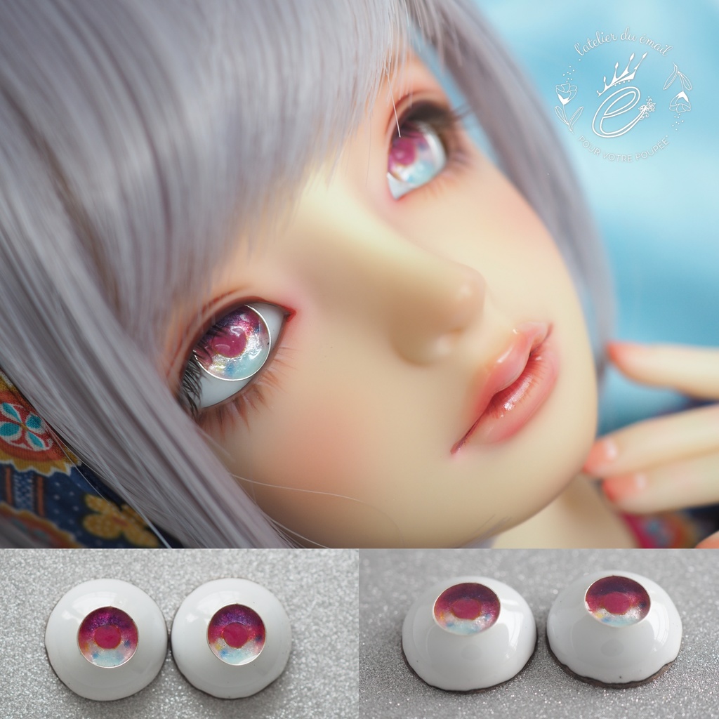 16.5mm/8mm ピンク×ライトブルー ジェムタイプ 七宝グラスアイ