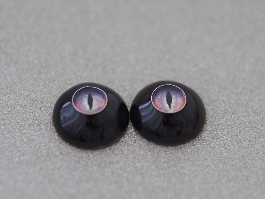 16.5mm/7.5mm パープル×ピンク系(黒白目)ジェムタイプ 七宝グラスアイ